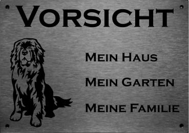 Edelstahl Warnschild Neufundländer VORSICHT Mein Haus mein Garten meine Familie